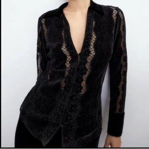 ZARA VELVET LACE BLOUSE